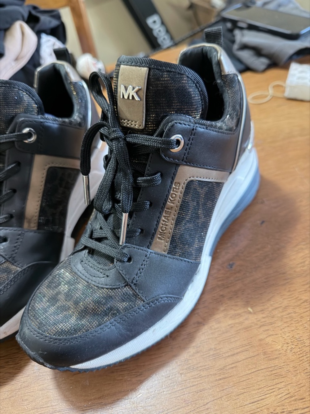 Michael Kors Black and Taupe Logo High-Top Sneakers - Picture 2 of 4